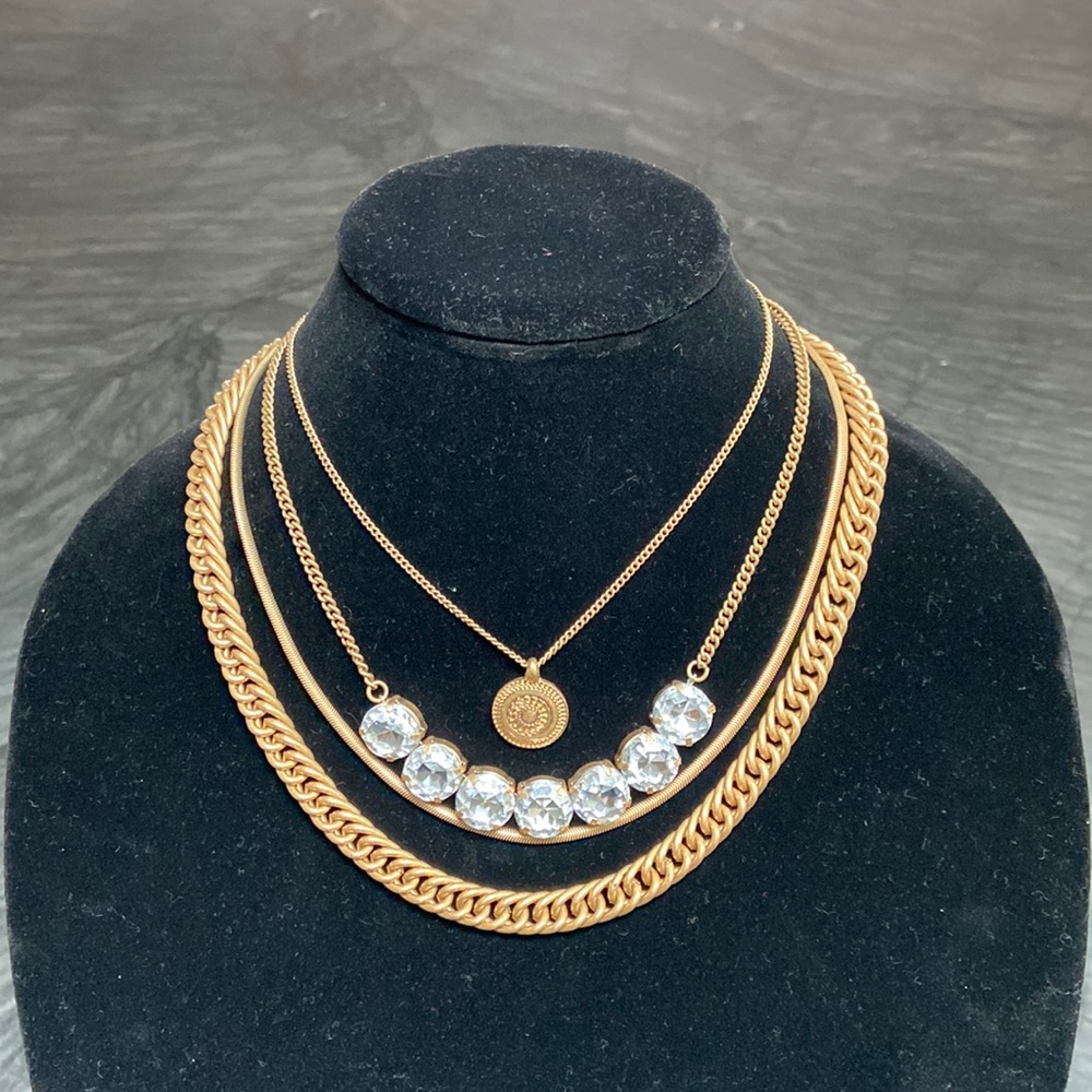 Multi- layer Antique Gold Tone Necklace.